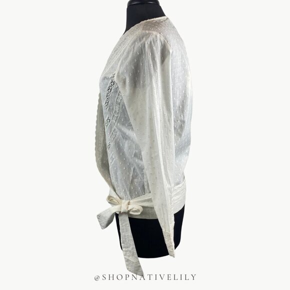 NWT Sézane Alessandra Eyelet Surplice Wrap Long Sleeve Blouse | 38 (6) | White - Picture 6 of 16